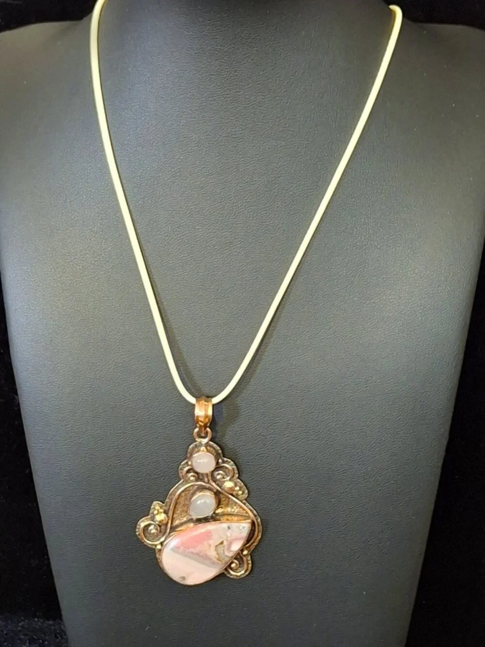 Handcrafted Rhodochrosite and Rose Quartz Gemstone Pure Copper Pendant Boho 688